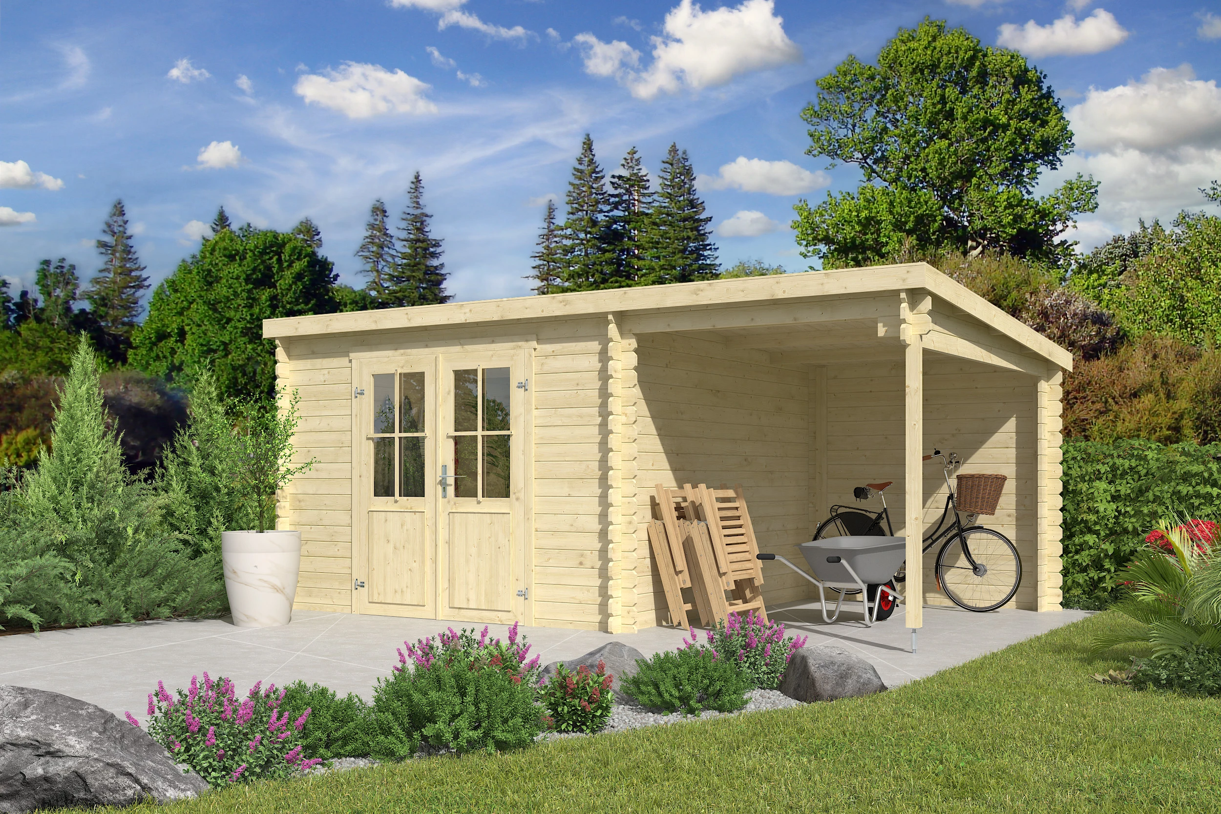 Outdoor Life Blokhut Tampa met Overkapping 550 x 250 cm - Afbeelding 1